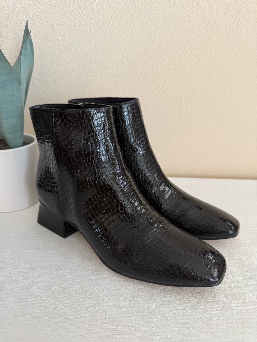 Circus NY Daysi Black Croc-Embossed Faux Leather Ankle Boots - Women
